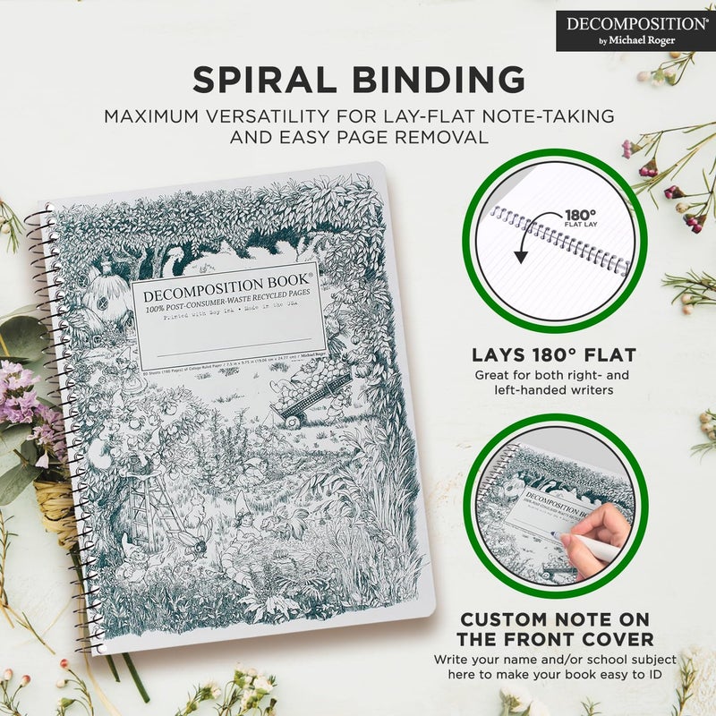 Decomposition Gardening Gnomes College Ruled Spiral Notebook - 9.75 x 7.5 Journal with 160 Lined Pages - 100% Recycled Paper - Cute Notebooks for School Supplies, Home & Office - Made in USA - Image 5